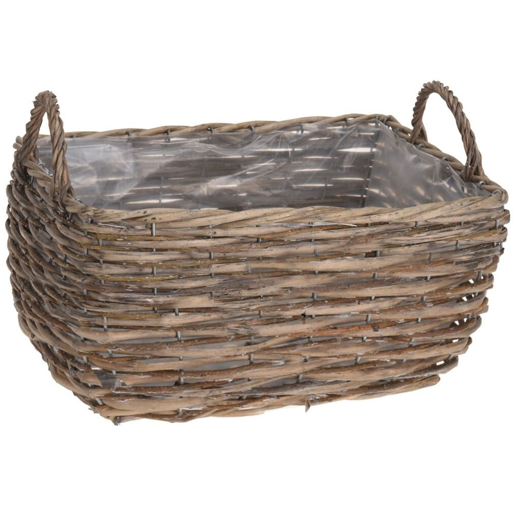 Elegant wicker plant basket with handle for easy movement