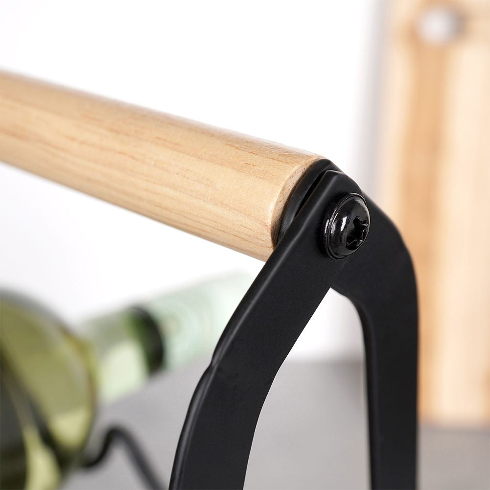 Elegant wine bottle rack in black metal and wood
