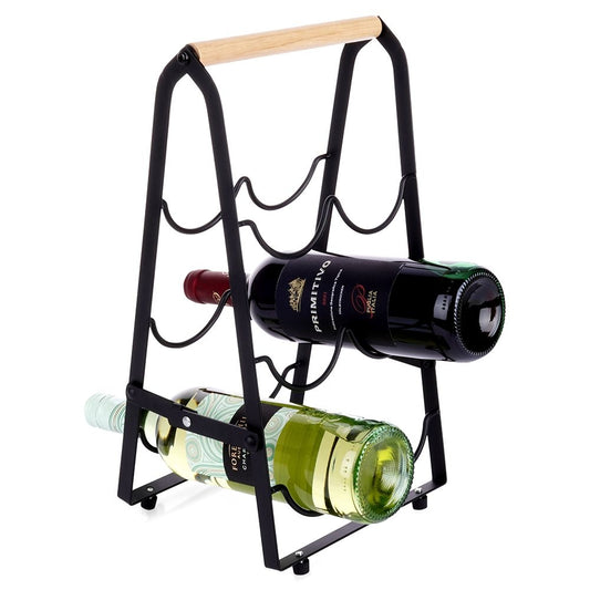 Elegant wine bottle rack in black metal and wood