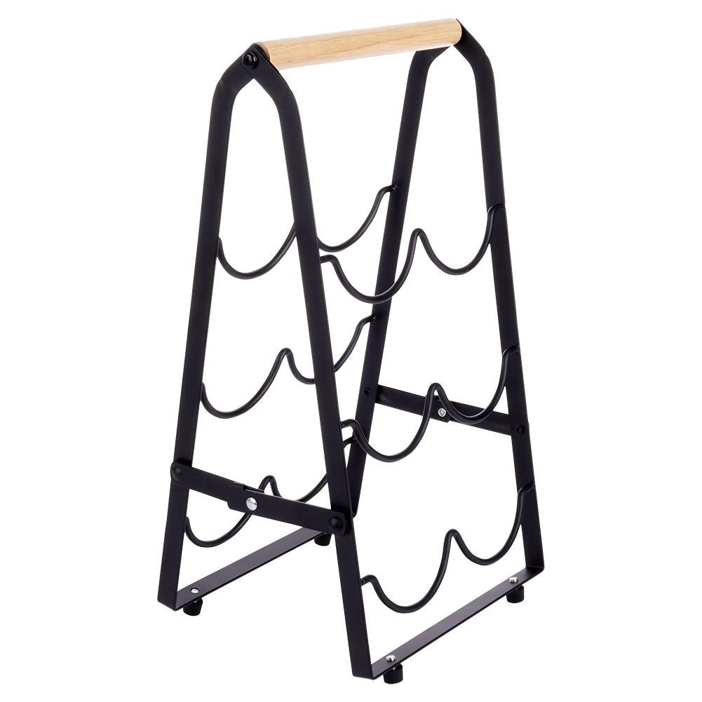 Elegant wine bottle rack in black metal and wood