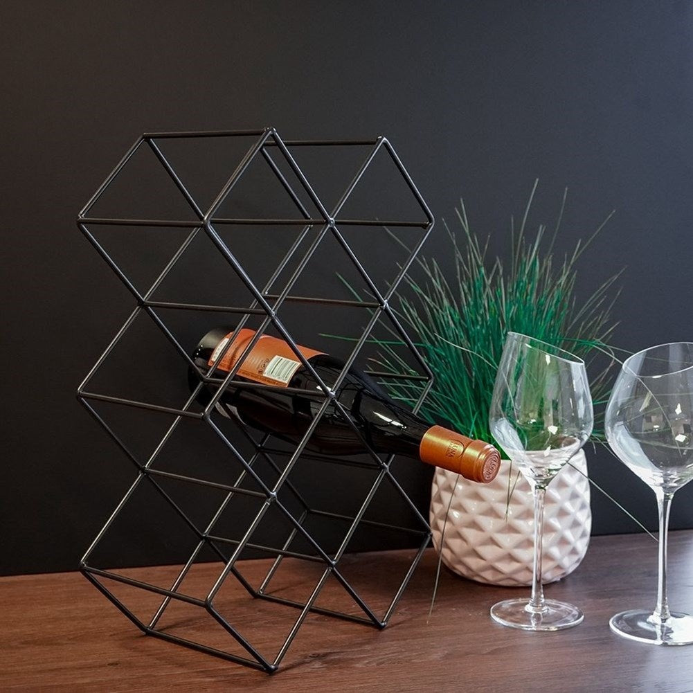 Elegant wine bottle rack in black metal for up to 8 bottles