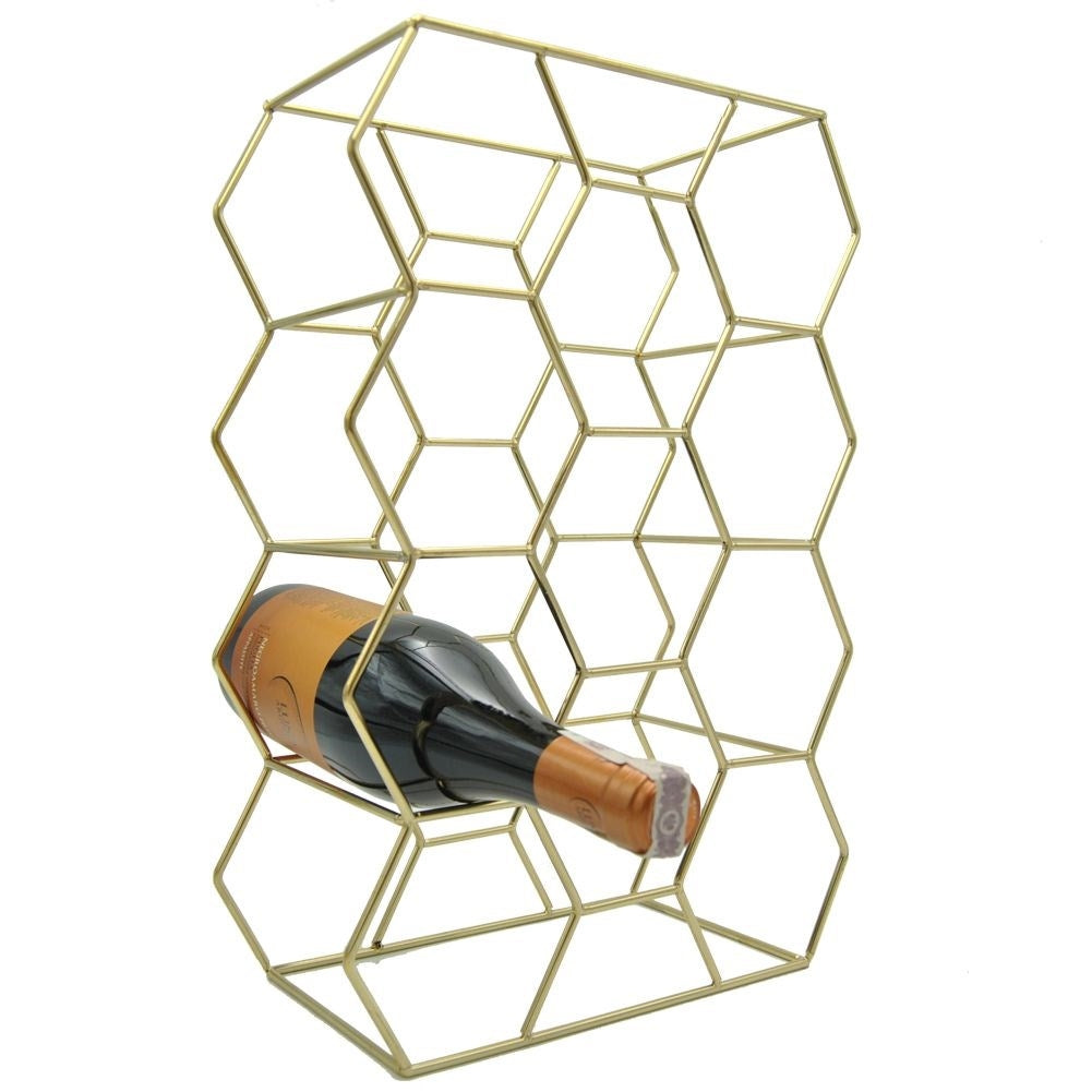 Elegant wine rack in gold for 11 bottles, floor or worktop