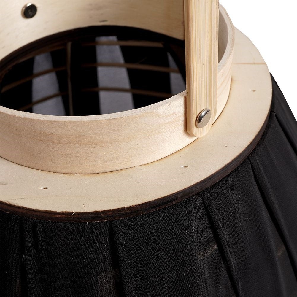 Elegant wooden lantern with black fabric and glass inlay