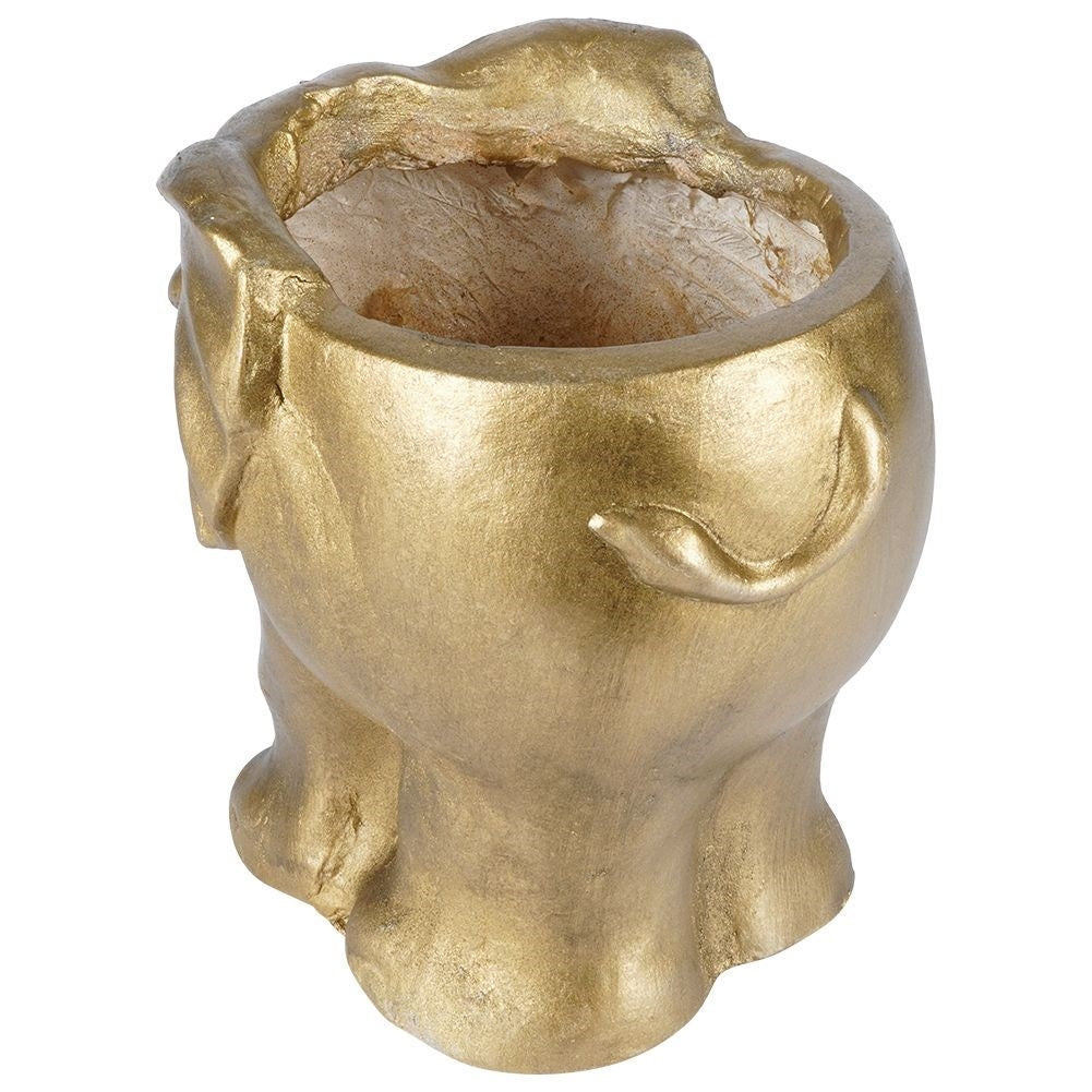 Elephant-shaped flower pot in cement, elegant gold shade