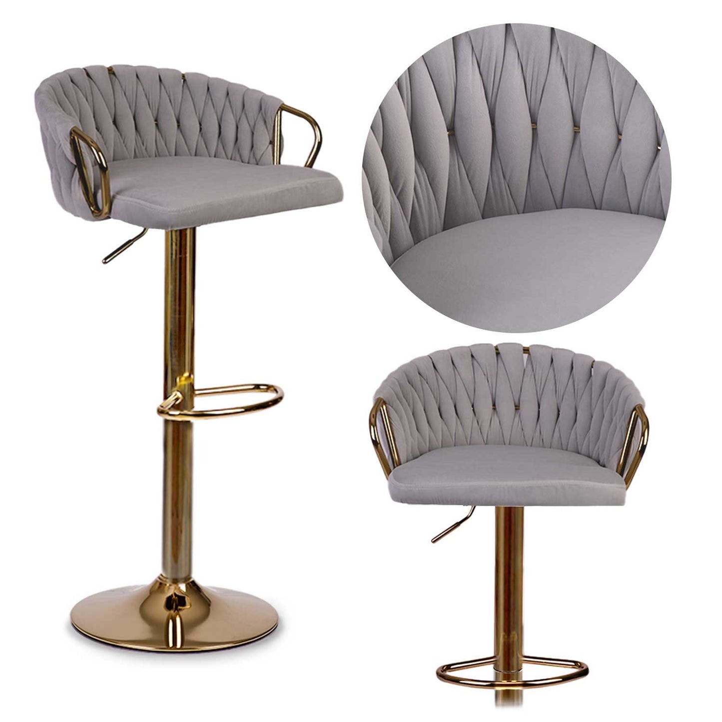 Elissian Sofotel bar stool with backrest, grey with gold base
