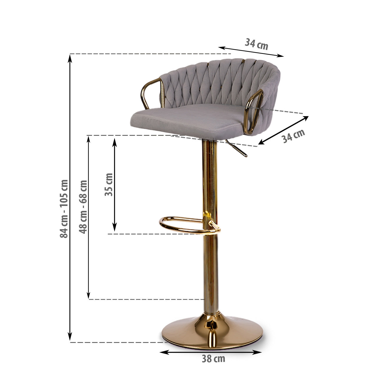 Elissian Sofotel bar stool with backrest, grey with gold base