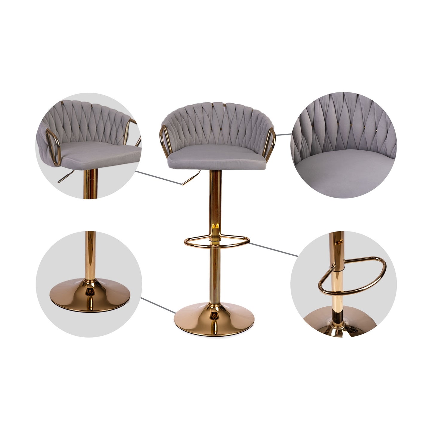 Elissian Sofotel bar stool with backrest, grey with gold base