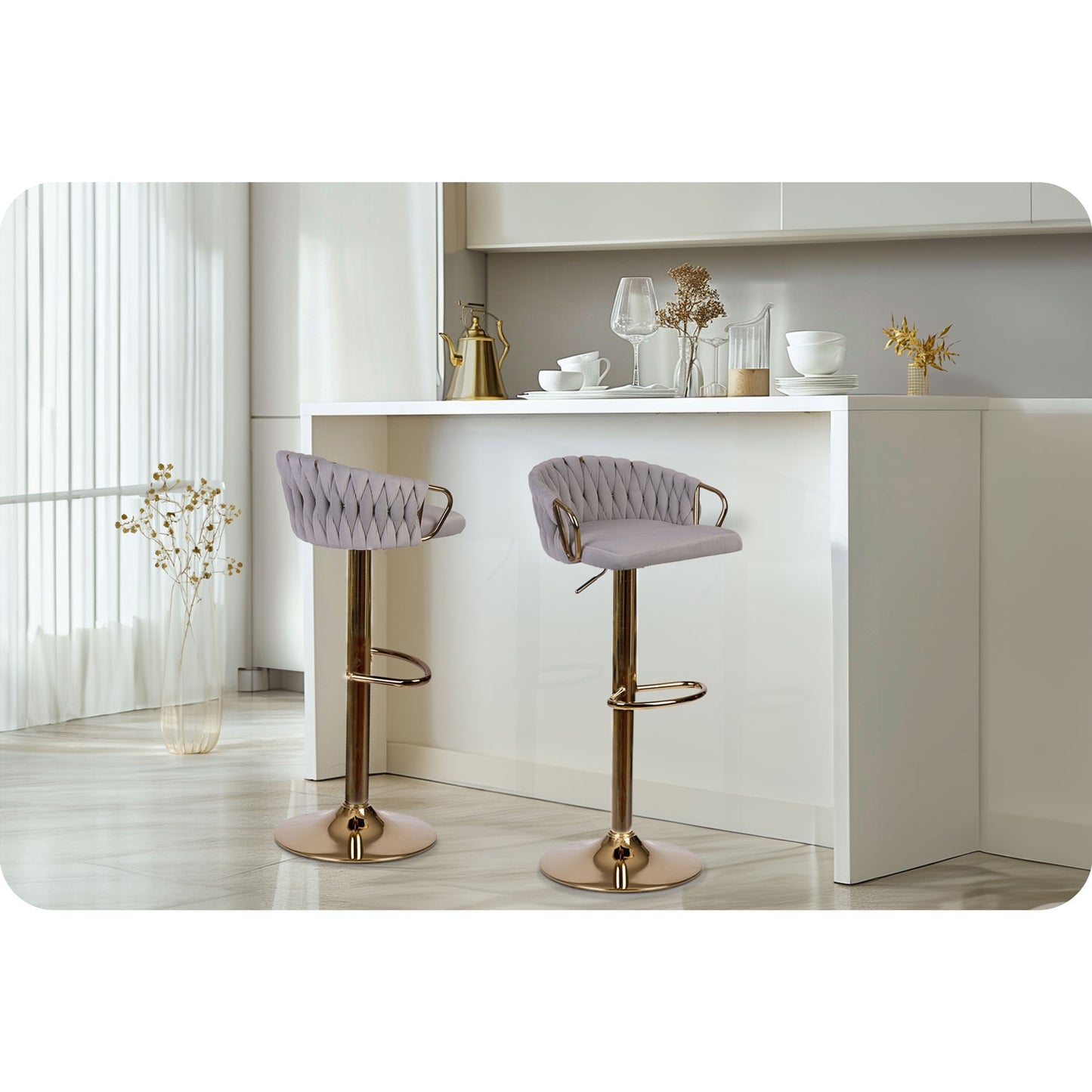 Elissian Sofotel bar stool with backrest, grey with gold base