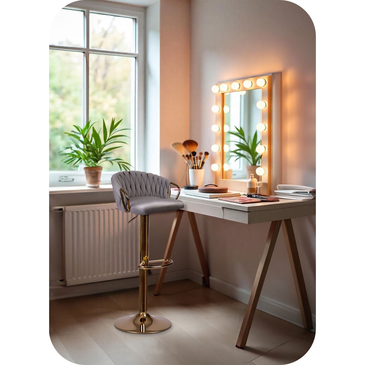 Elissian Sofotel bar stool with backrest, grey with gold base