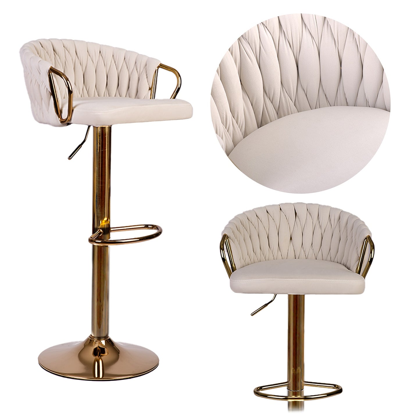 Elissian bar stool with backrest Beige sofa with gold base