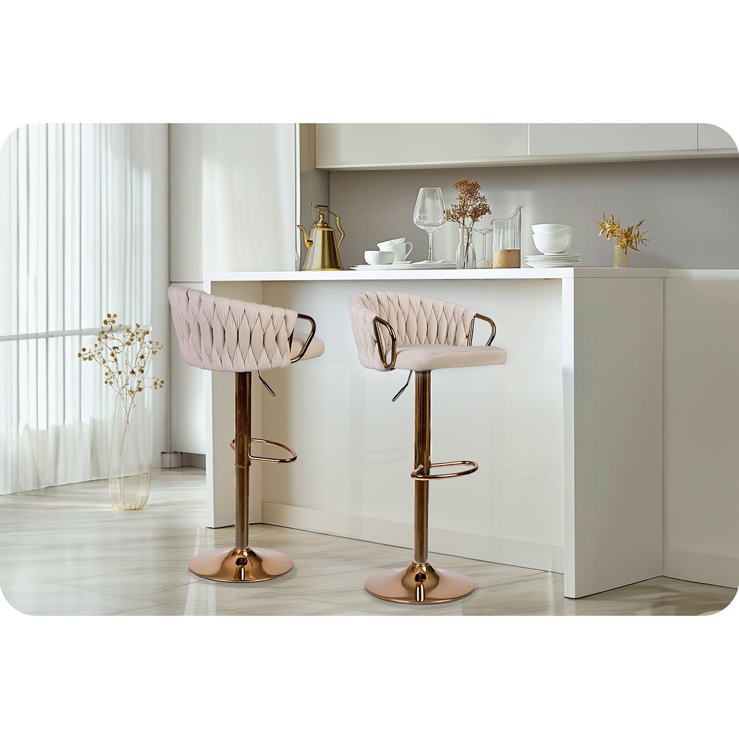 Elissian bar stool with backrest Beige sofa with gold base