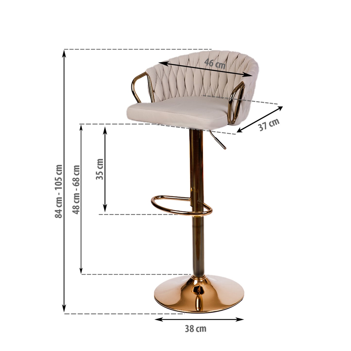Elissian bar stool with backrest Beige sofa with gold base