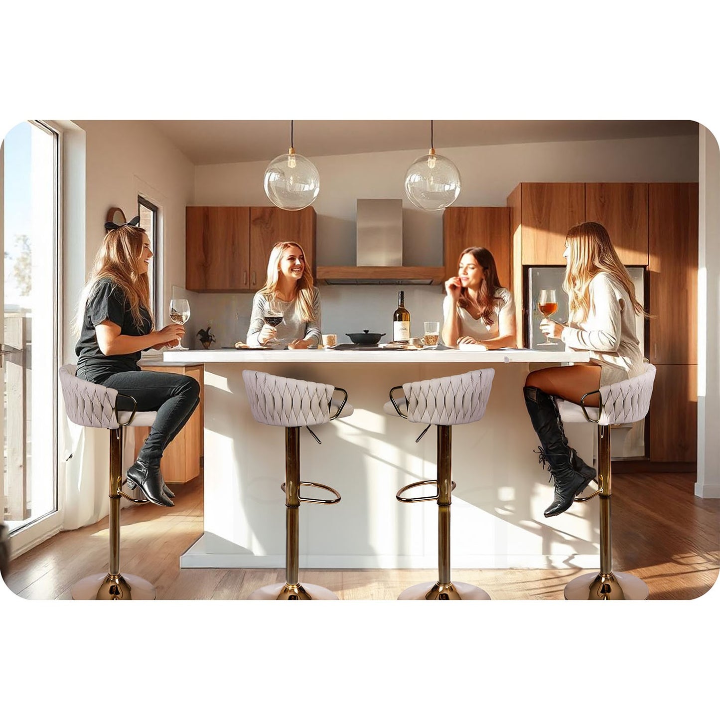 Elissian bar stool with backrest Beige sofa with gold base