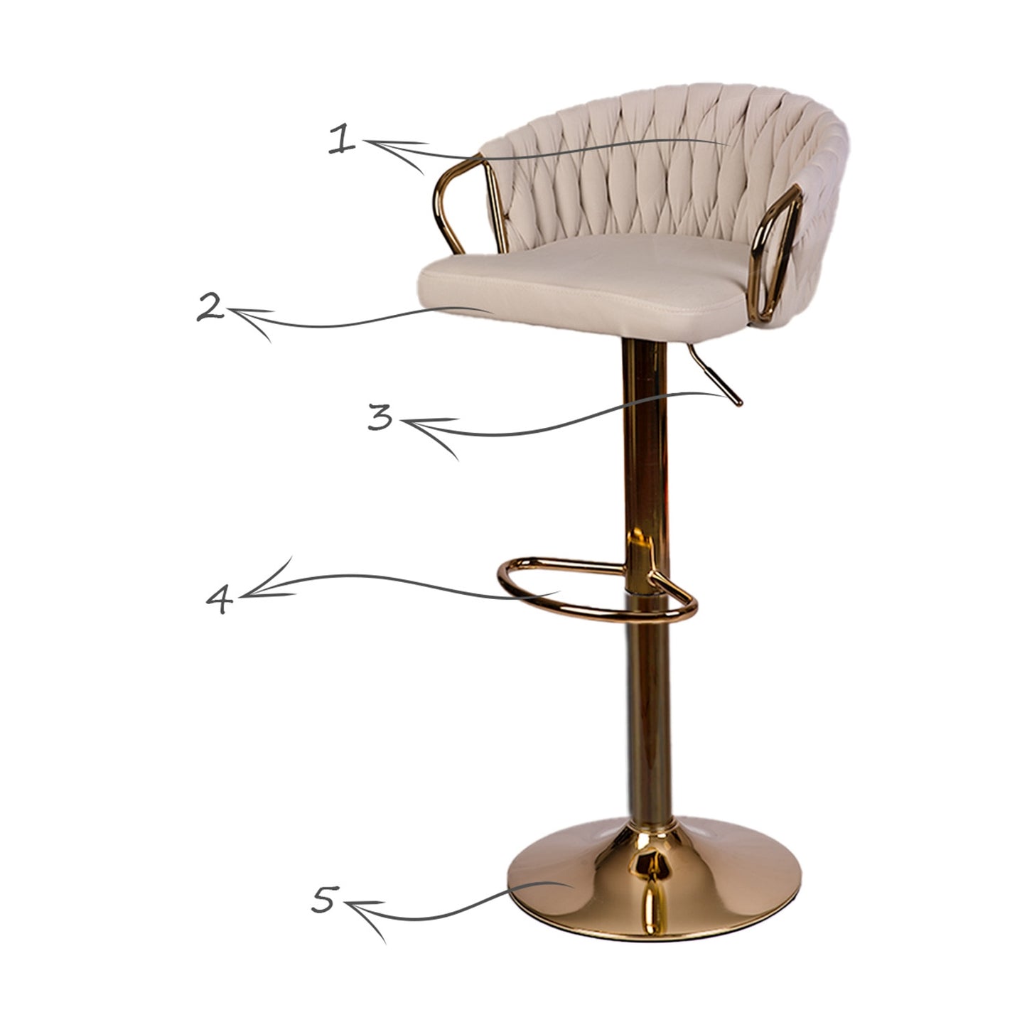 Elissian bar stool with backrest Beige sofa with gold base
