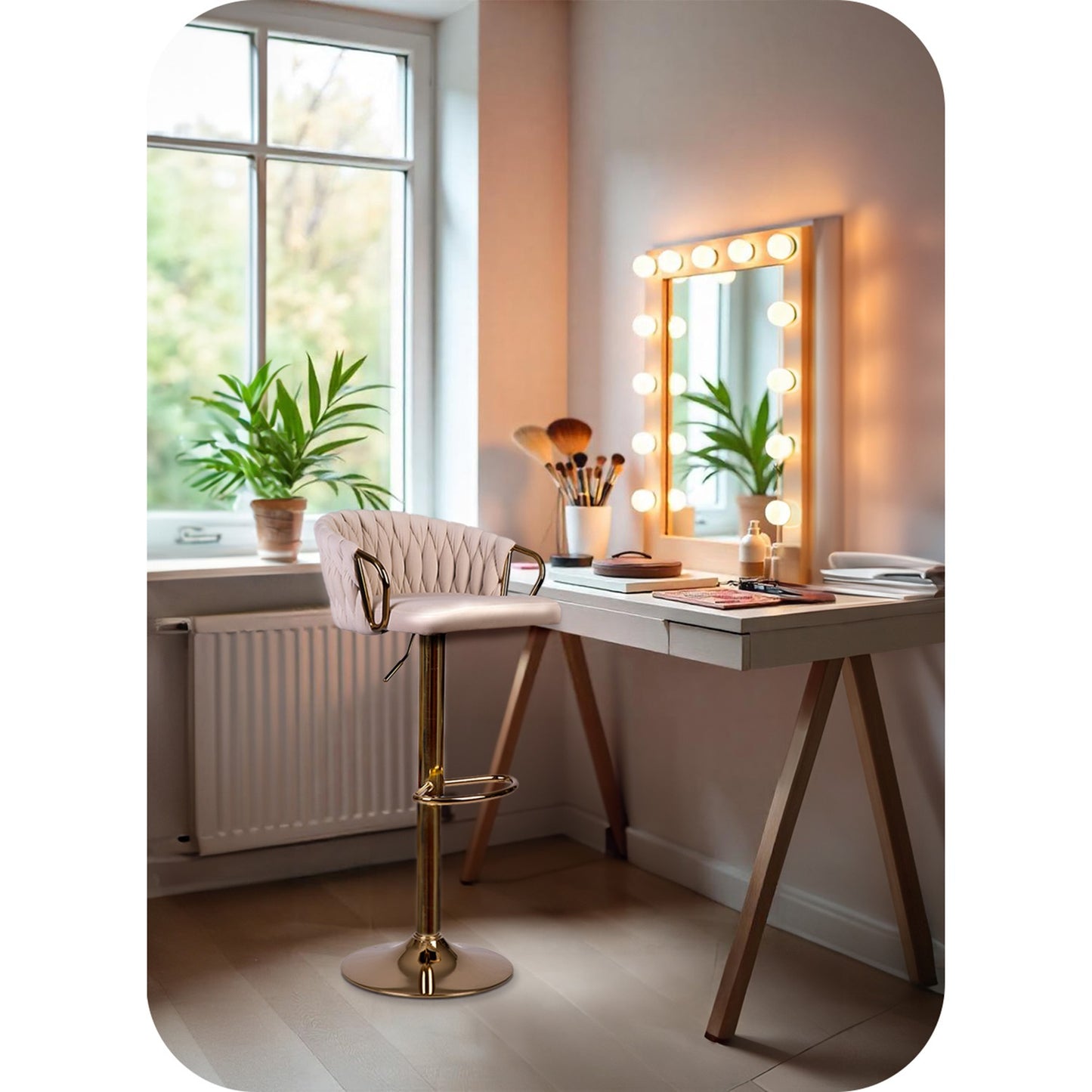 Elissian bar stool with backrest Beige sofa with gold base