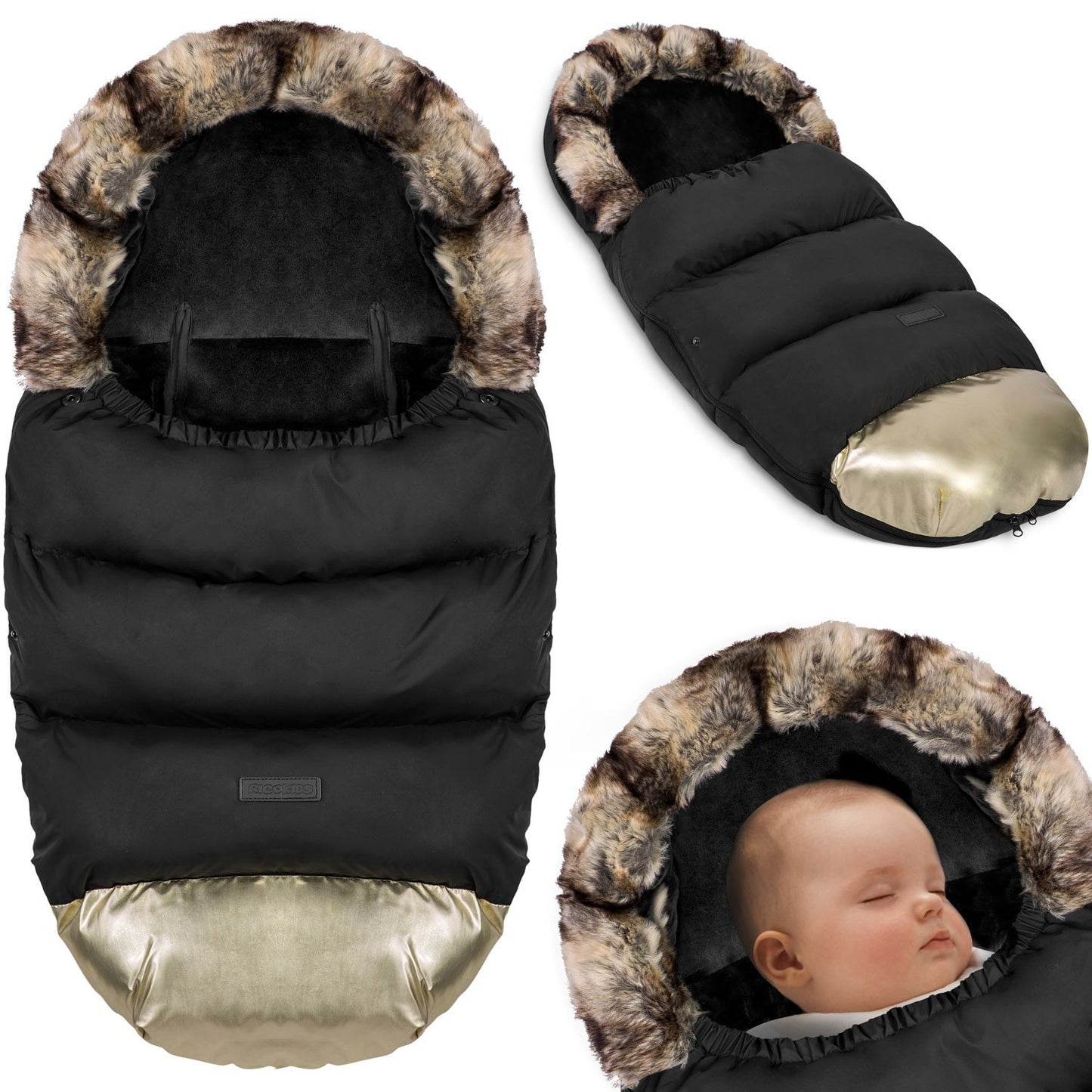 Elmi Ricokids stroller sleeping bag, sled - black and gold