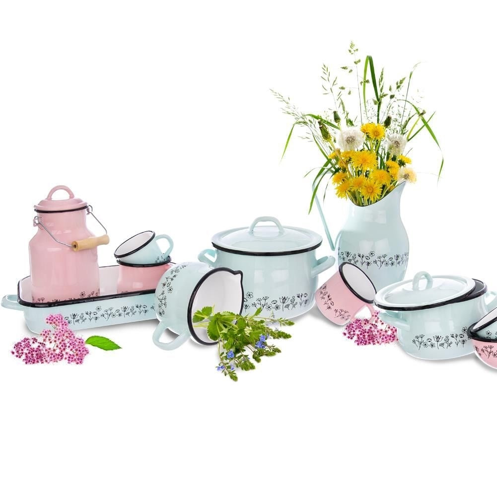 Enamel Jug with Comfortable Handle - Perfect for Drinks & Vase