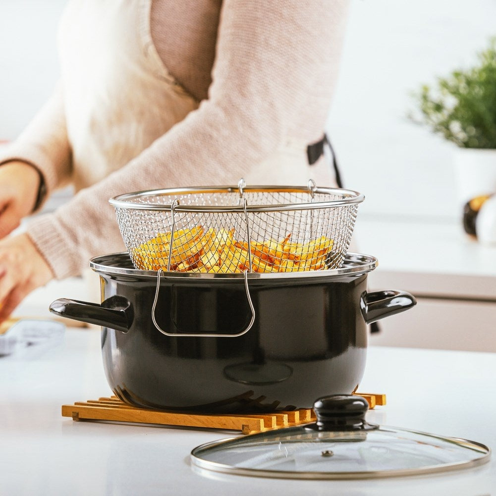Enameled Pot with Strainer for Deep Frying - 4L