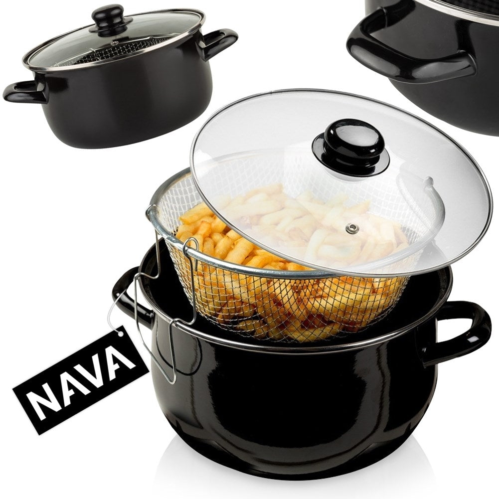 Enameled Pot with Strainer for Deep Frying - 4L