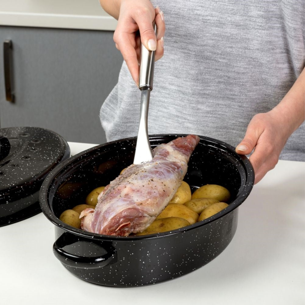 Enameled baking dish with lid for versatile cooking