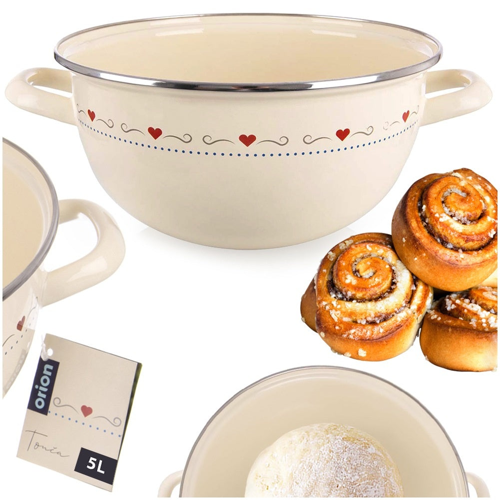 Enameled bowl with handles cream TONCA 33 cm, 5 l