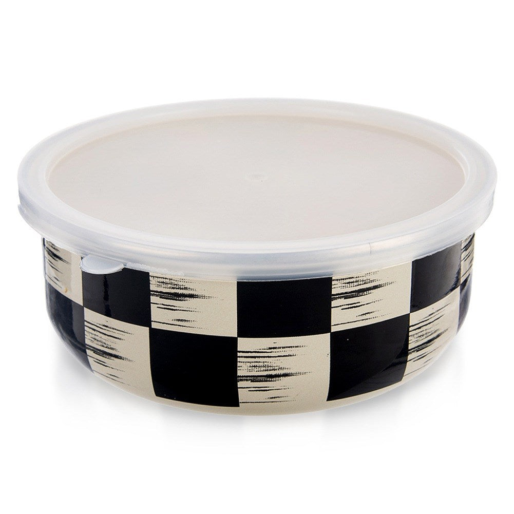 Enameled bowl with lid CHECKERBOARD 15.5 cm, 800 ml