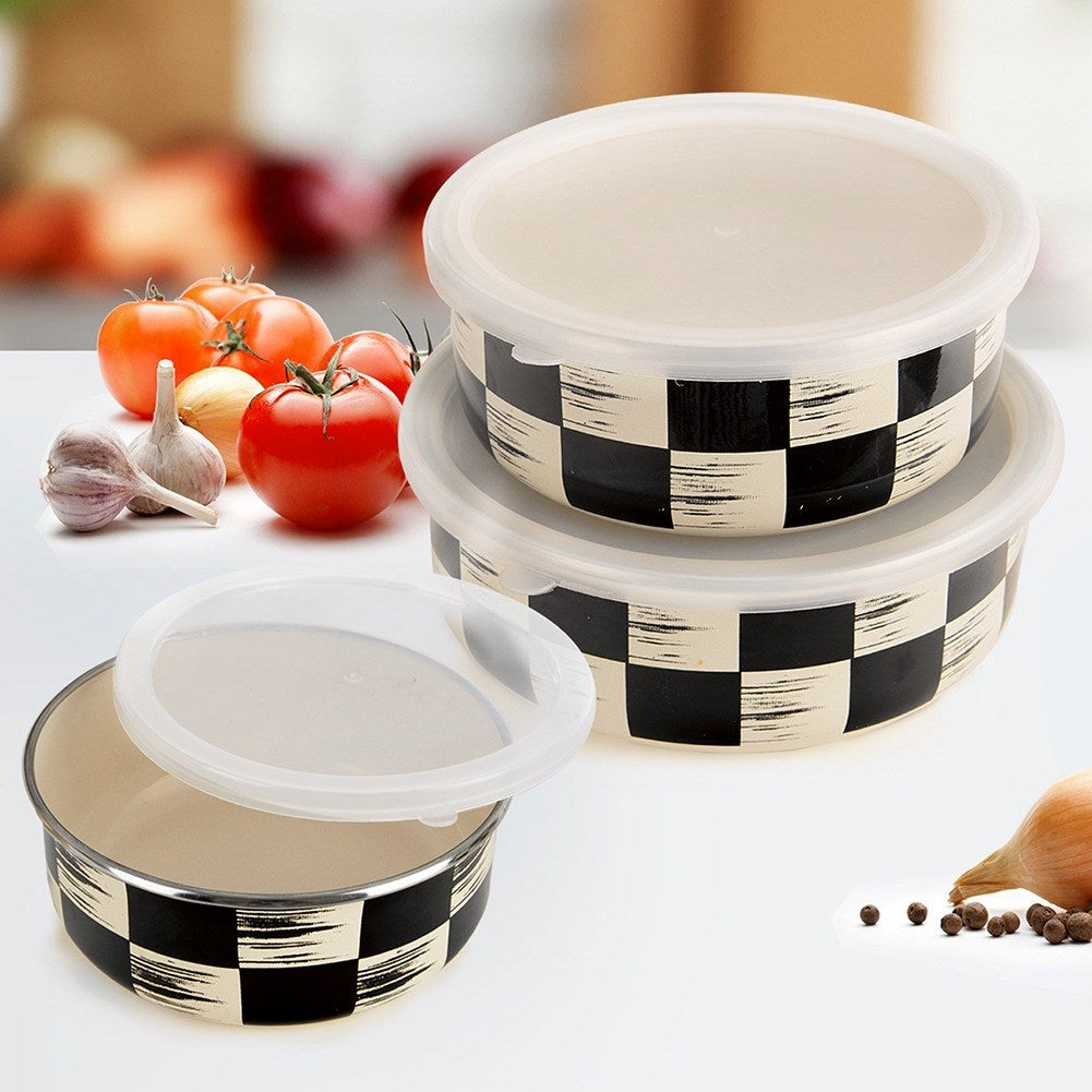 Enameled bowl with lid CHECKERBOARD 15.5 cm, 800 ml