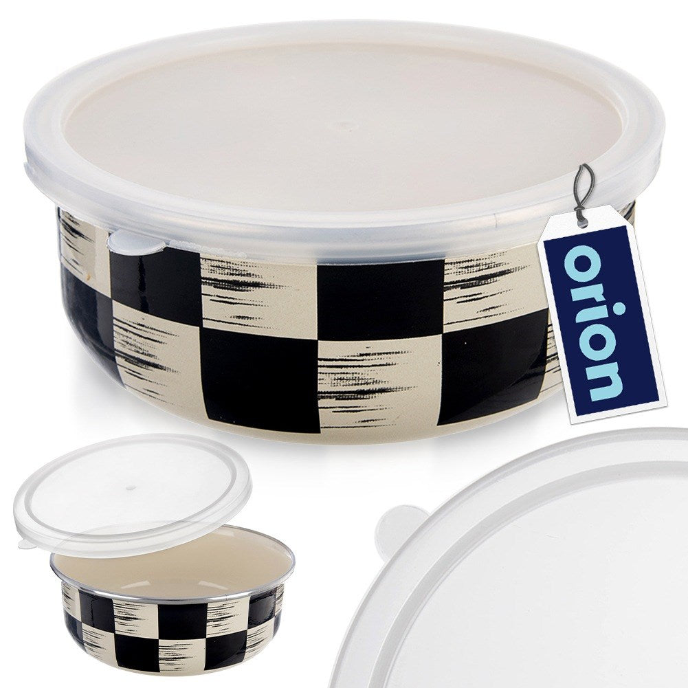 Enameled bowl with lid CHECKERBOARD 15.5 cm, 800 ml