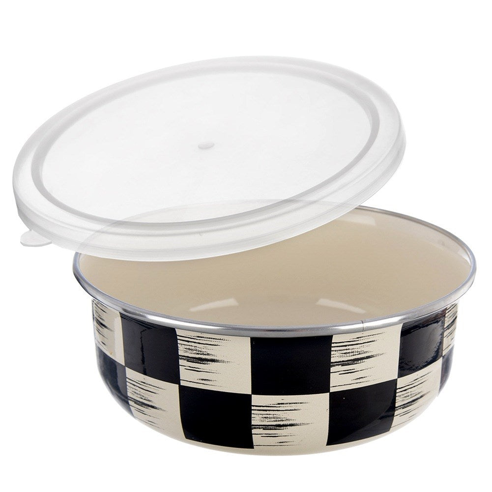Enameled bowl with lid CHECKERBOARD 15.5 cm, 800 ml