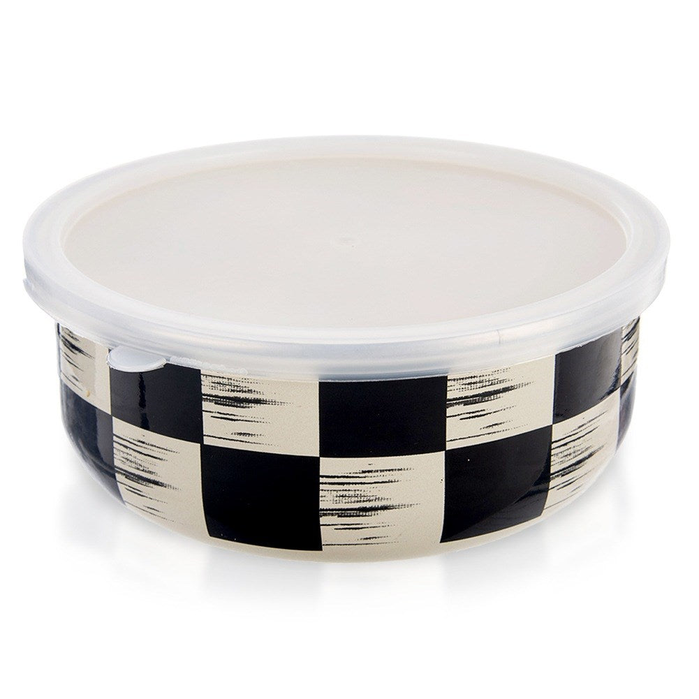 Enameled bowl with lid CHECKERBOARD 17 cm, 1 l
