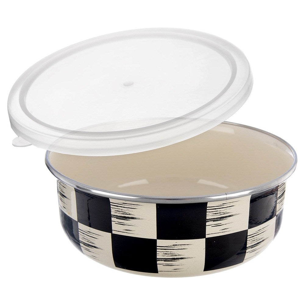 Enameled bowl with lid CHECKERBOARD 17 cm, 1 l