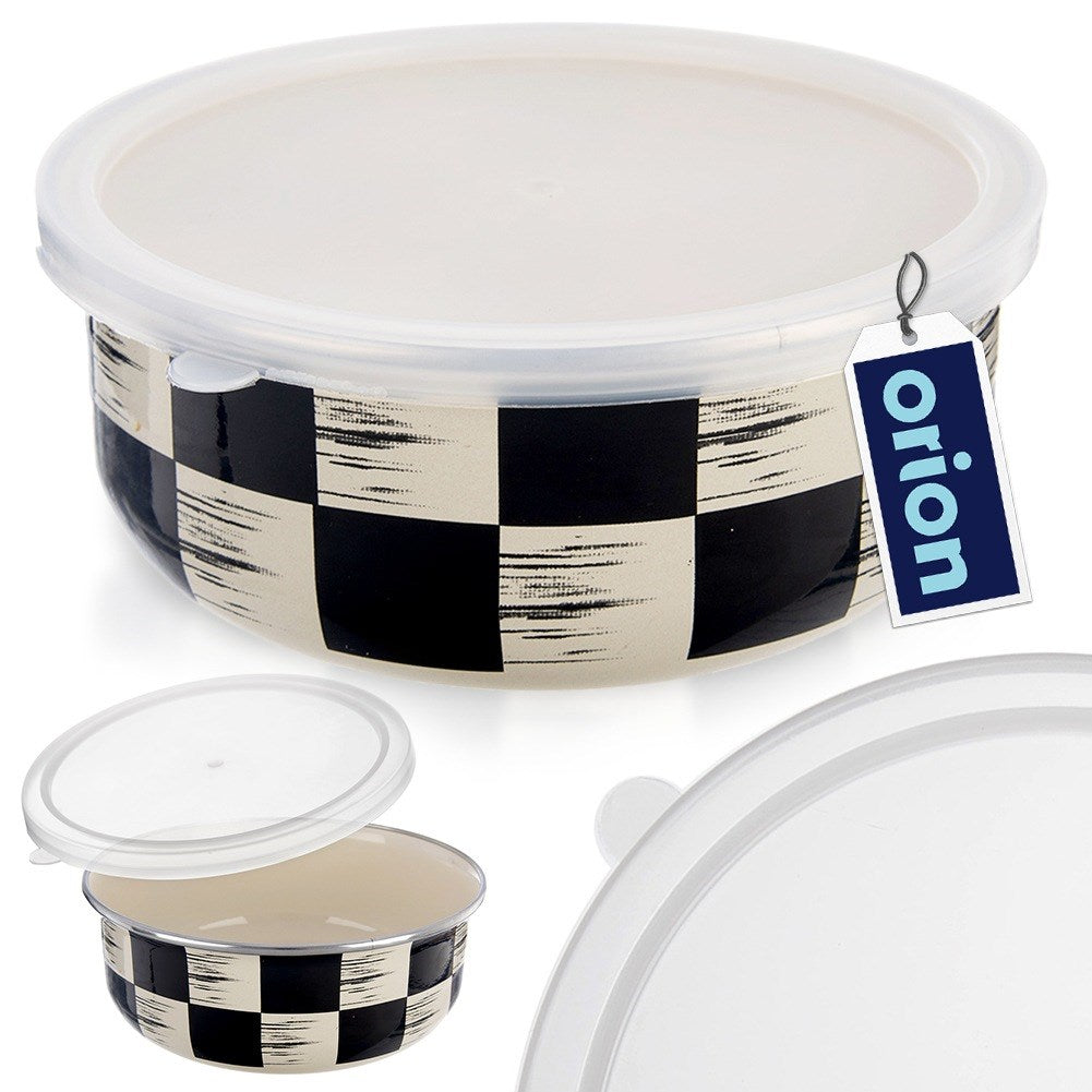 Enameled bowl with lid CHECKERBOARD 17 cm, 1 l