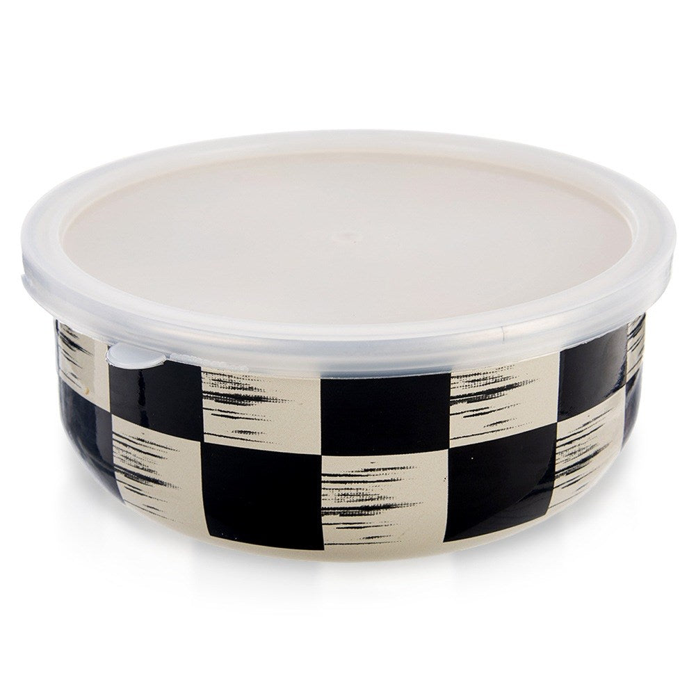 Enameled bowl with lid CHECKERBOARD 19 cm, 1.5 l
