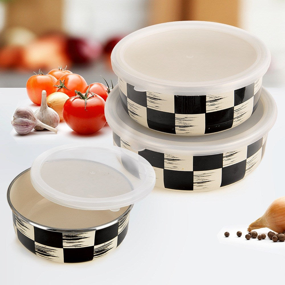 Enameled bowl with lid CHECKERBOARD 19 cm, 1.5 l