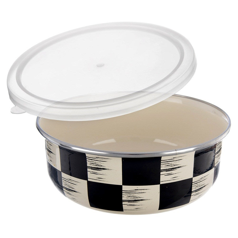 Enameled bowl with lid CHECKERBOARD 19 cm, 1.5 l