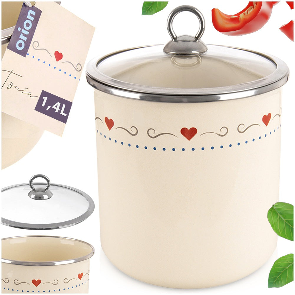 Enameled food container with glass lid TONCA 1.4 l