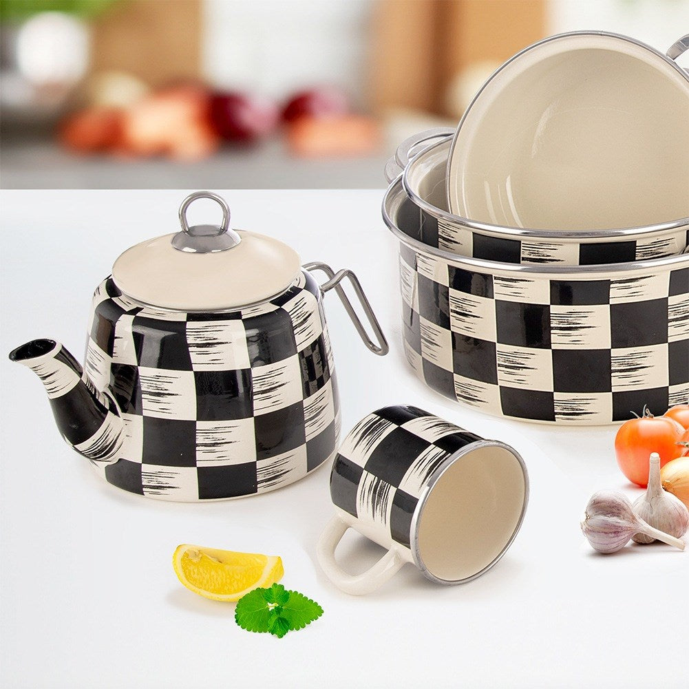 Enameled mug CHECKERED BOARD 400 ml