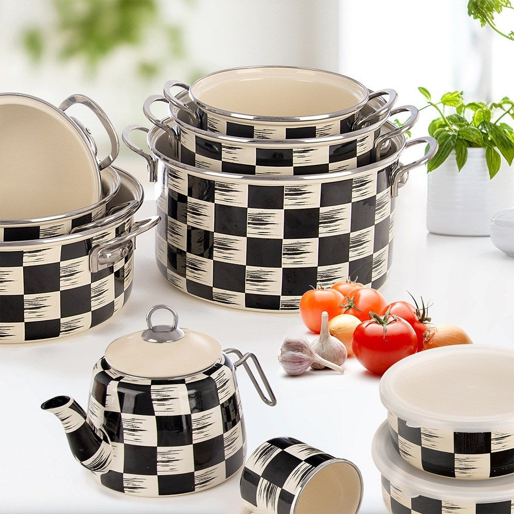Enameled pot CHECKERED BOARD 18 cm, 2 l