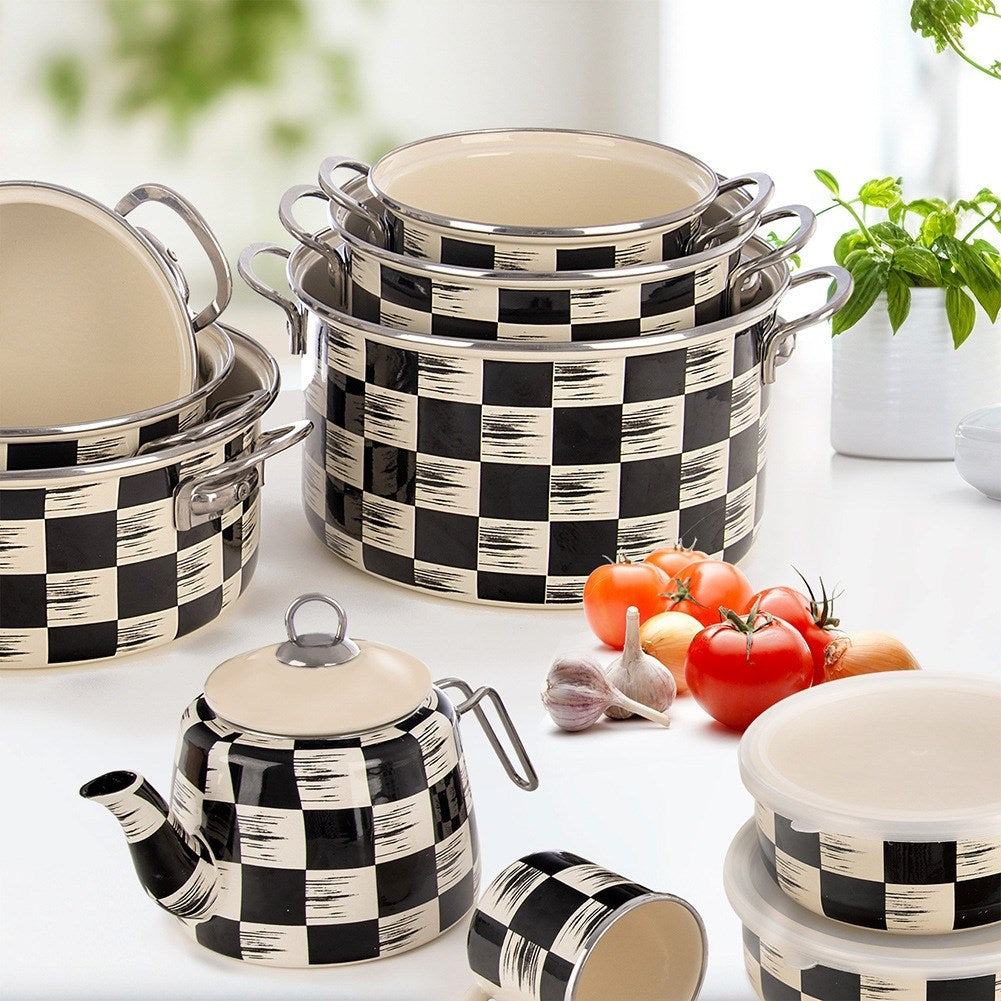 Enameled pot CHECKERED BOARD 22 cm, 4 l