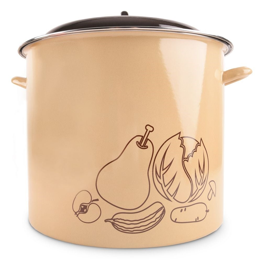 Enameled pot with lid, thermometer hole and tongs