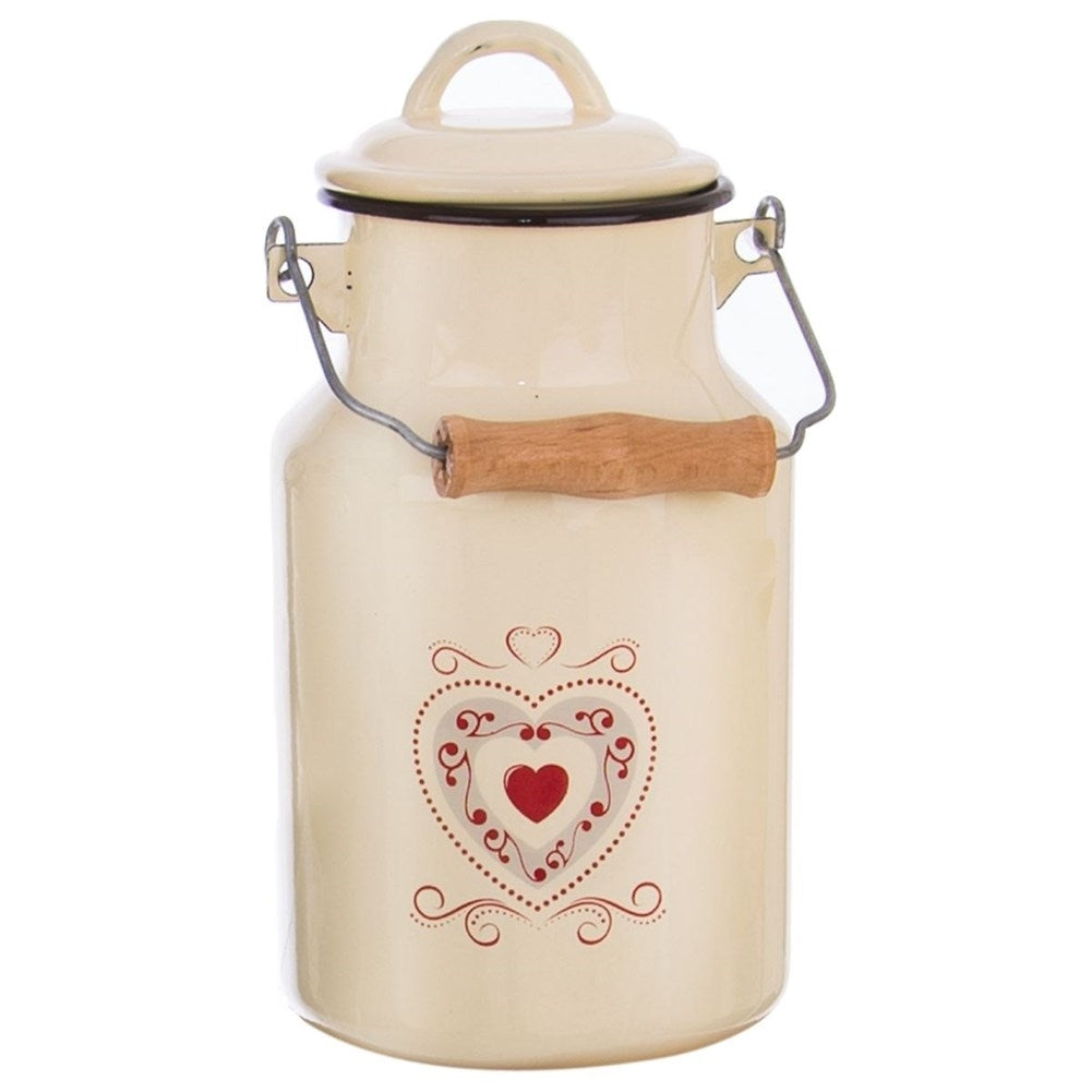 Enamelled Steel Jug with Lid and Handle for Milk Storage