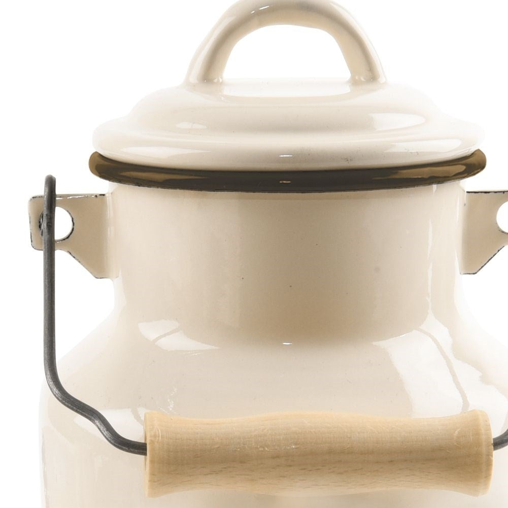 Enamelled Steel Jug with Lid and Handle for Milk Storage