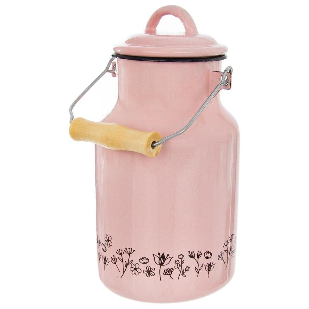 Enamelled steel jug with lid and handle for milk storage