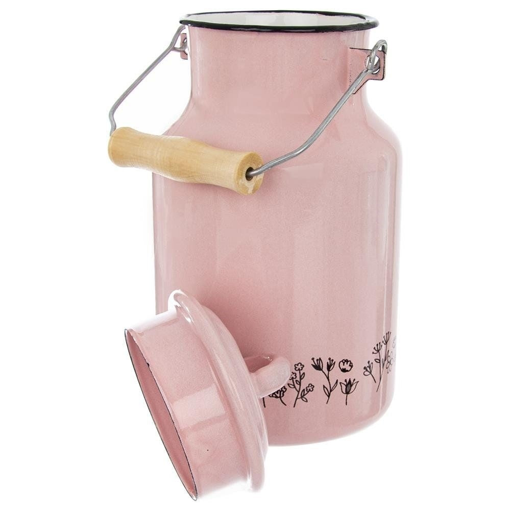 Enamelled steel jug with lid and handle for milk storage