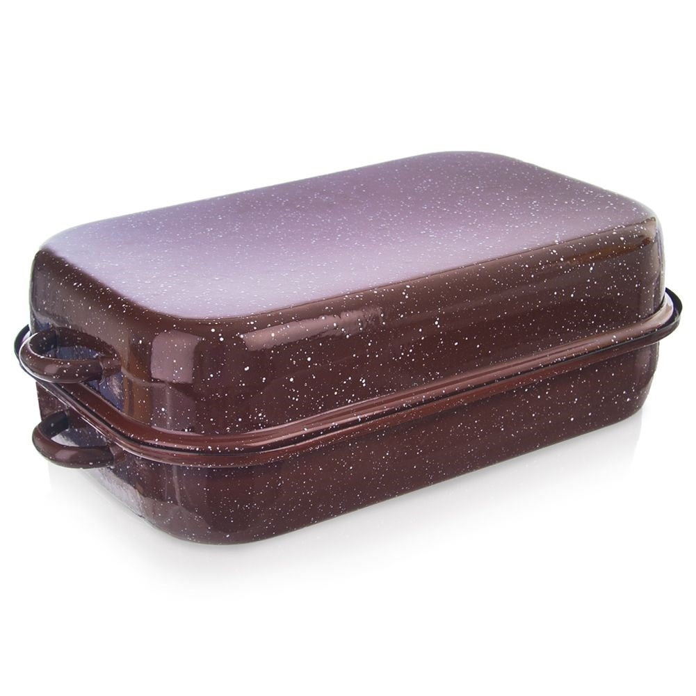 Enamelled steel pot with removable lid and handle