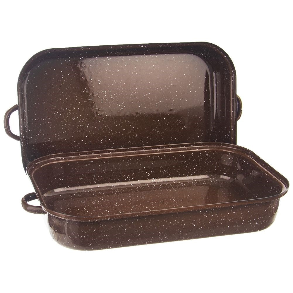 Enamelled steel pot with removable lid and handle