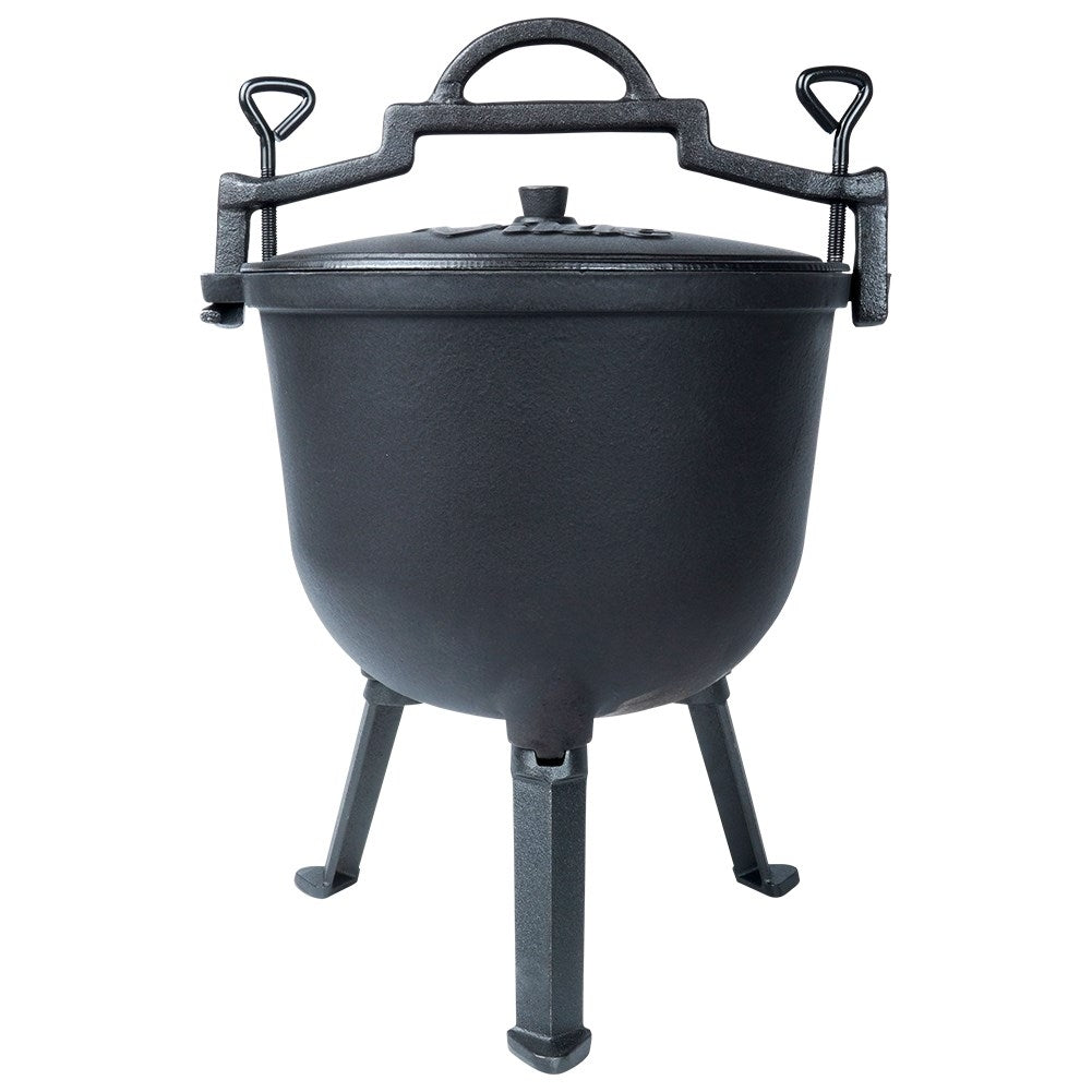 Enamel pot on legs with lid, 10L, for open fire