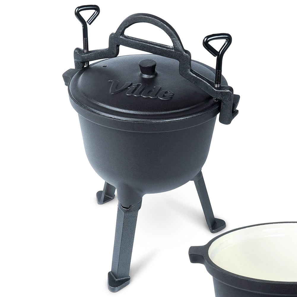 Enamel pot on legs with lid, 4L - Open fire