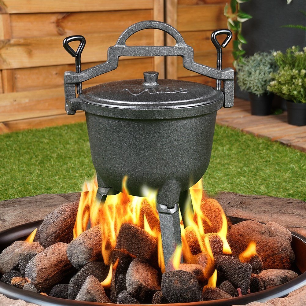 Enamel pot on legs with lid, 4L - Open fire
