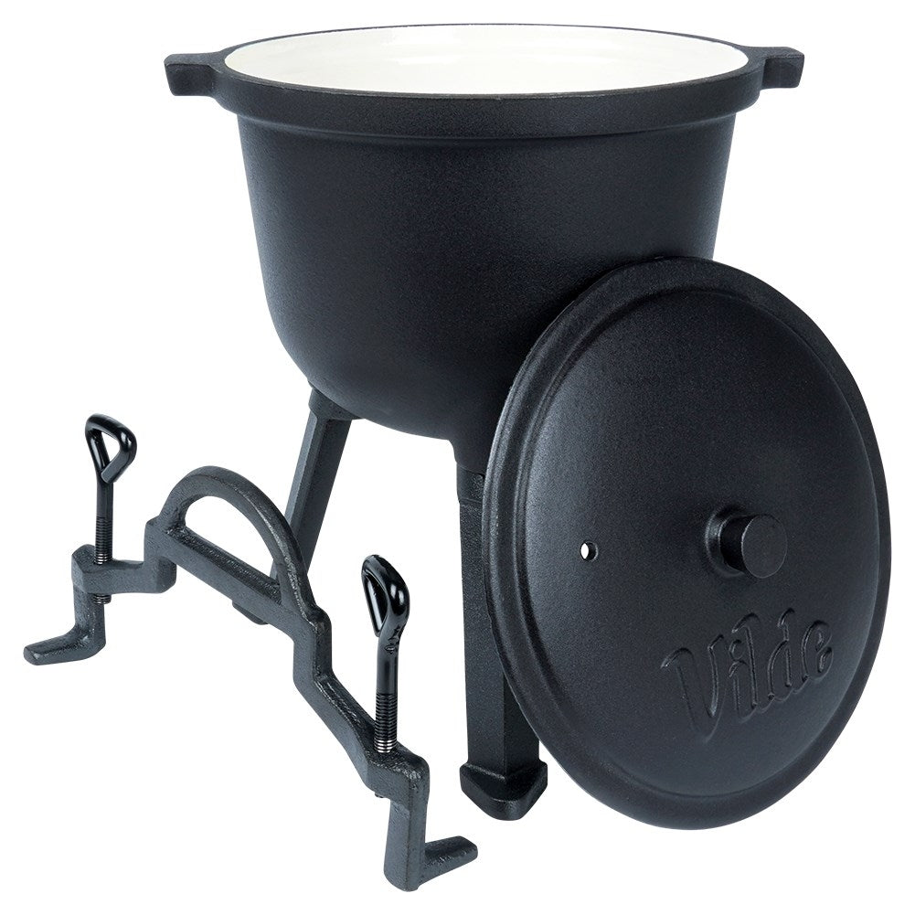 Enamel pot on legs with lid, 4L - Open fire